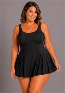 Full Figure Black Swimdress with Tummy Control DD